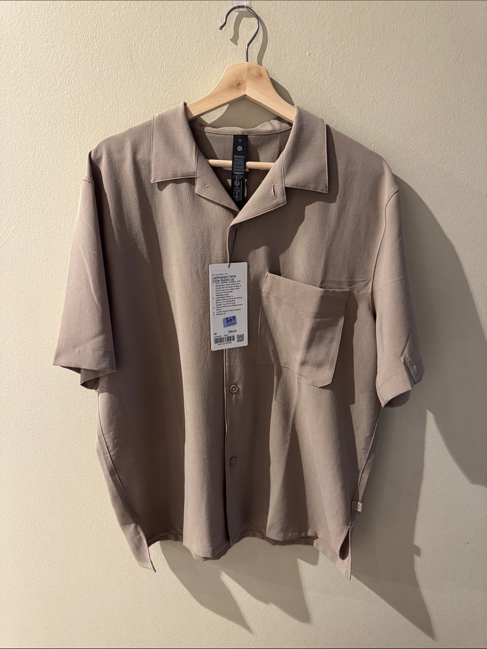 lululemon athletica Taupe Short-Sleeve Lightweight Camp Collar Button-Down Shirt